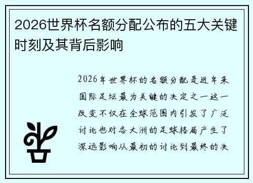 2026世界杯名额分配公布的五大关键时刻及其背后影响